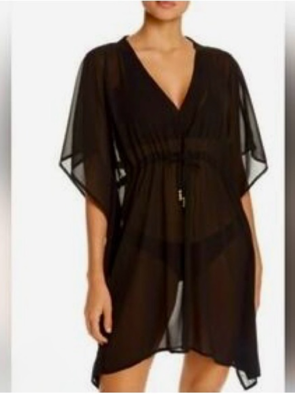 Echo Black Sheer V-Neck Swim Cover-Up Tunic